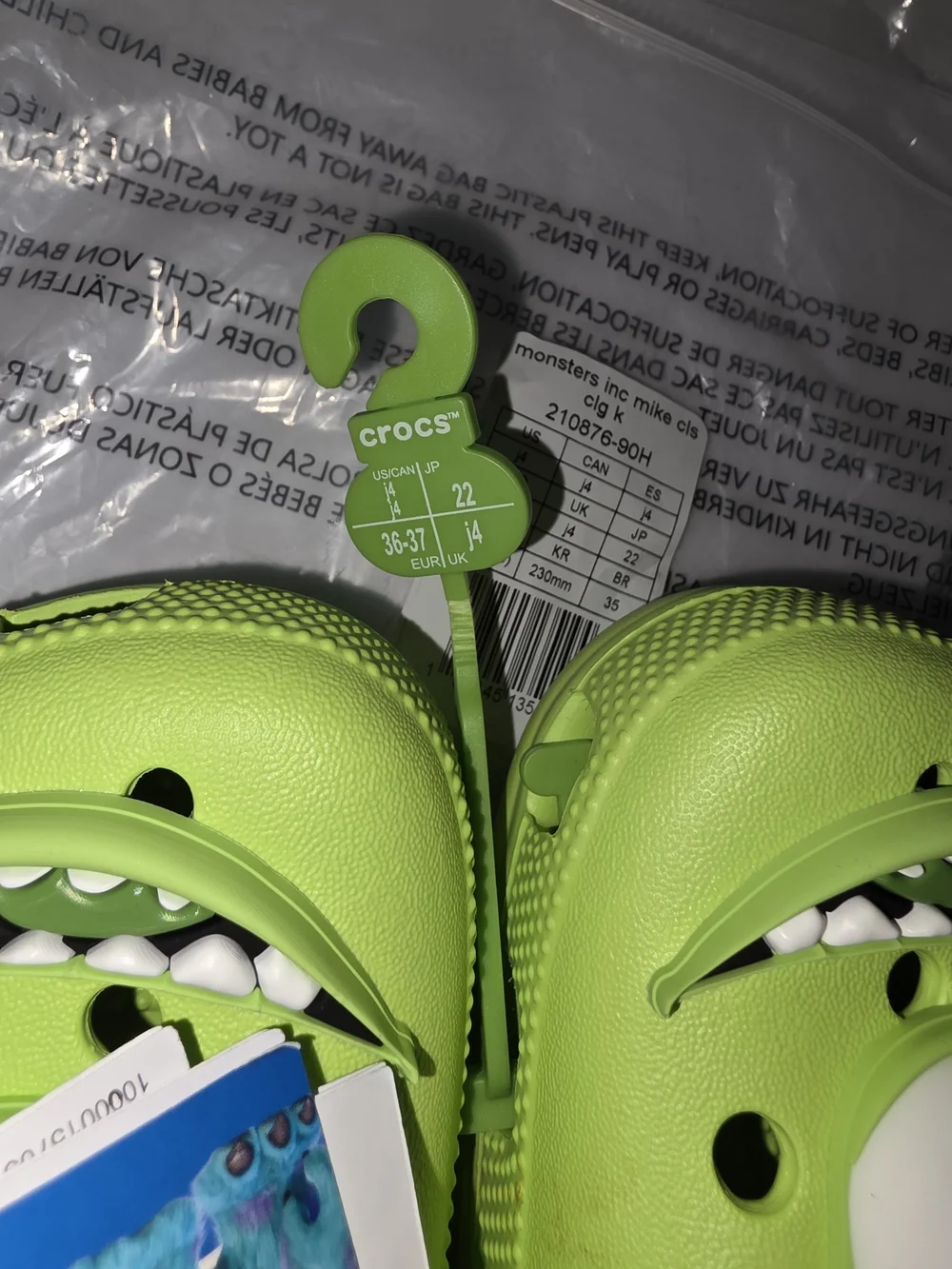 Crocs Monsters Inc Mike Wazowski Clogs Youth Big Kids Size J4 Disney Pixar NEW